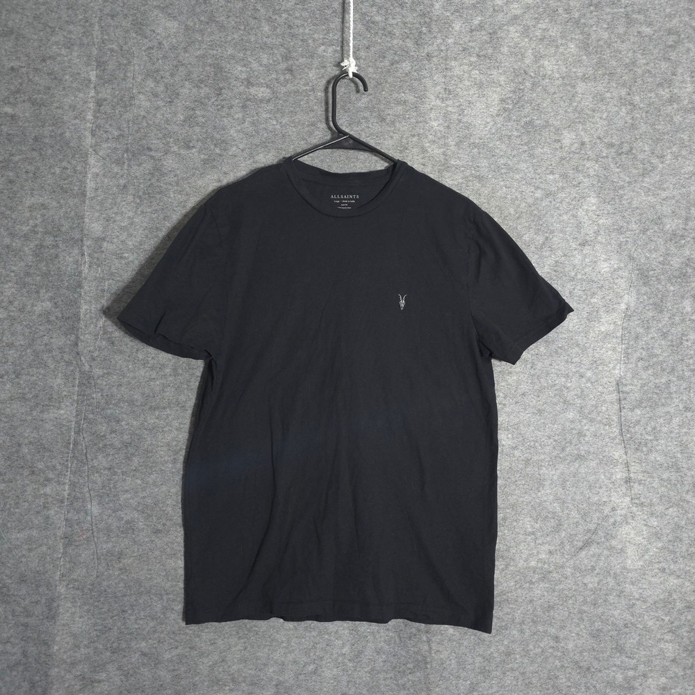 AllSaints Brace Tonic T-Shirt Mens Large Black Slim Fit Organic Cotton Ramskull